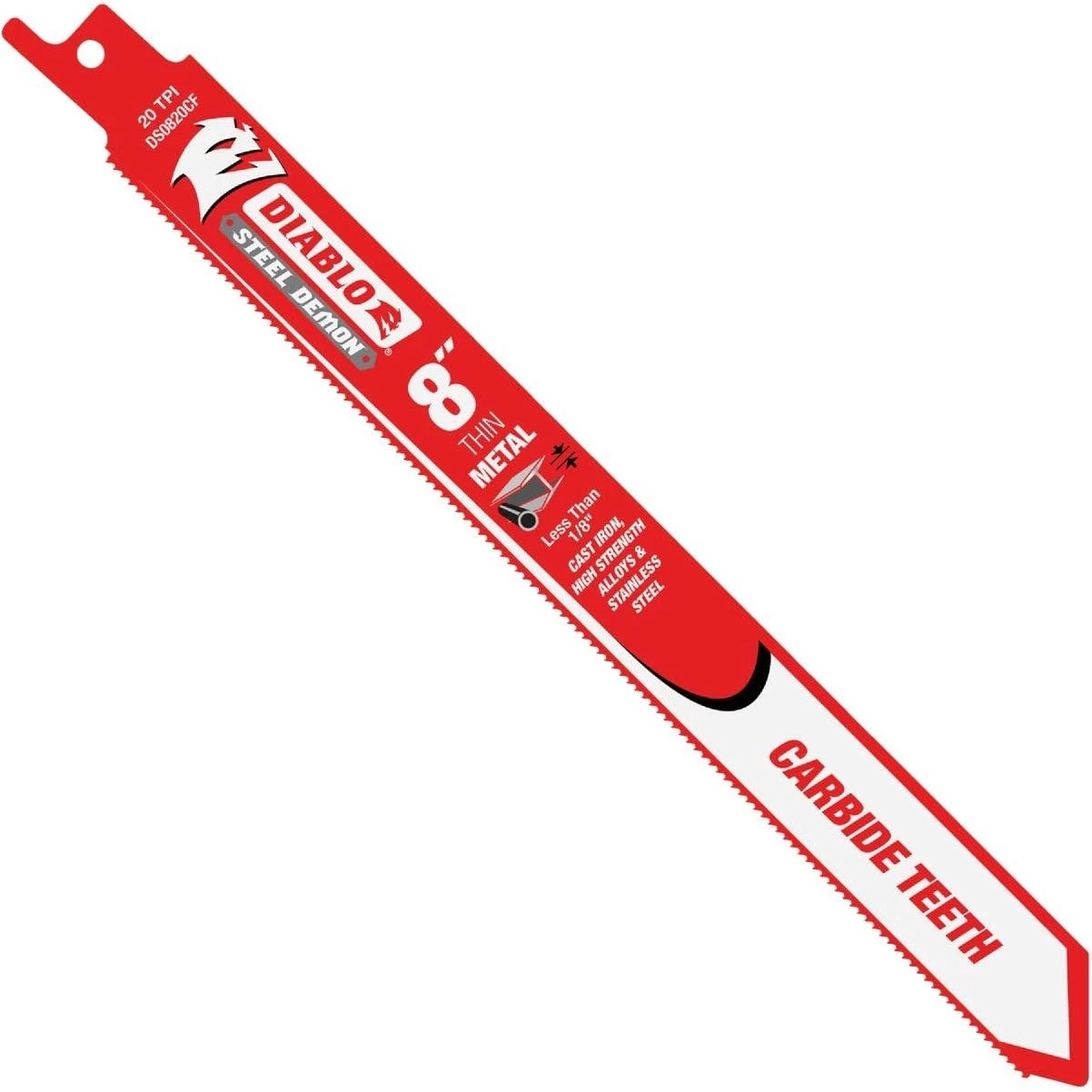 Diablo Steel Demon Reciprocating Saw Blade for Thin Metal, Long-Lasting Carbide Teeth - 8" Length, 20 TPI, Tico Carbide, Perma-Shield Coating - DS0820CF