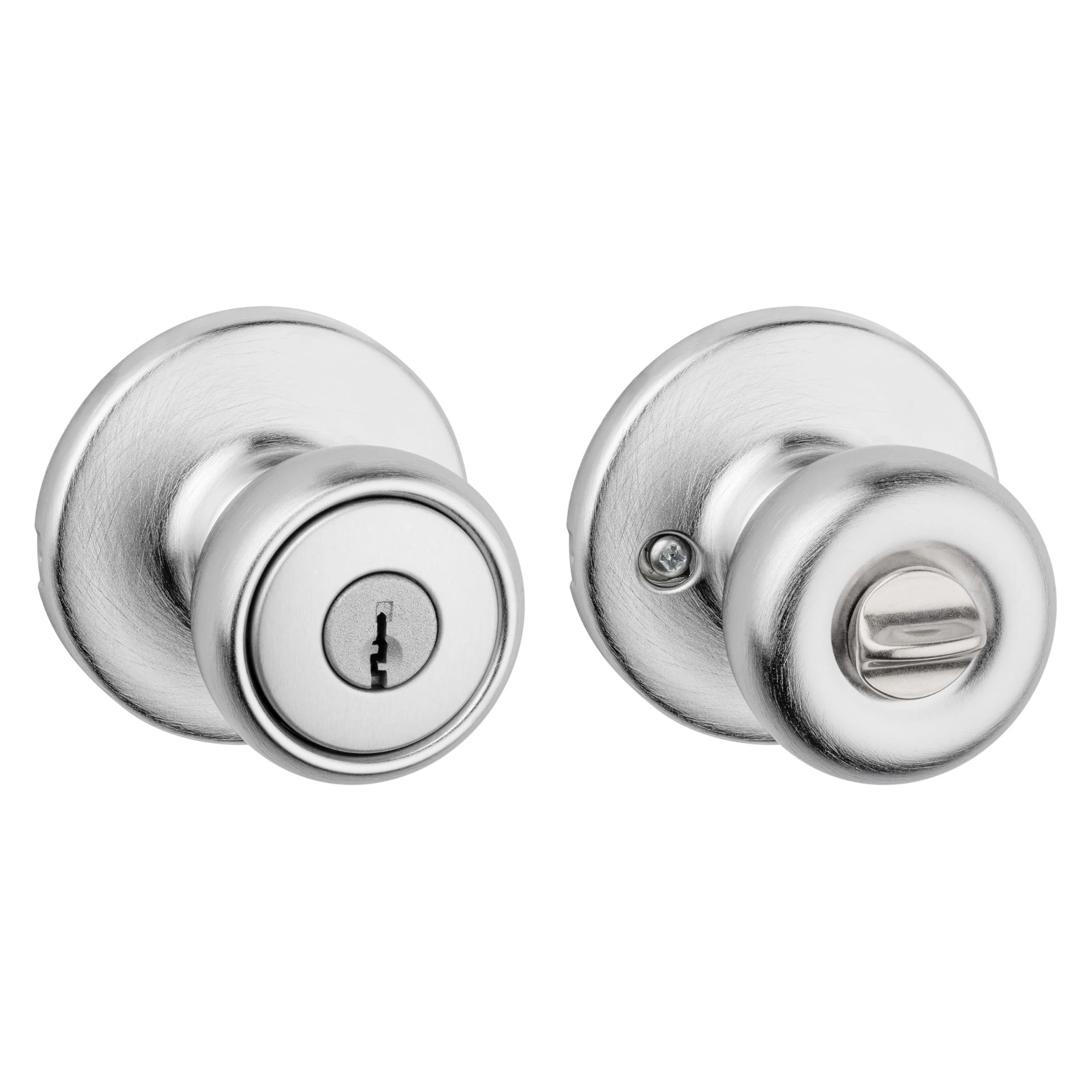 Kwikset Tylo Entry Door Knob with Lock and Key, Secure Keyed Handle Exterior Doorlock, Doorknob for Front Entrance and Bedrooms in Satin Chrome