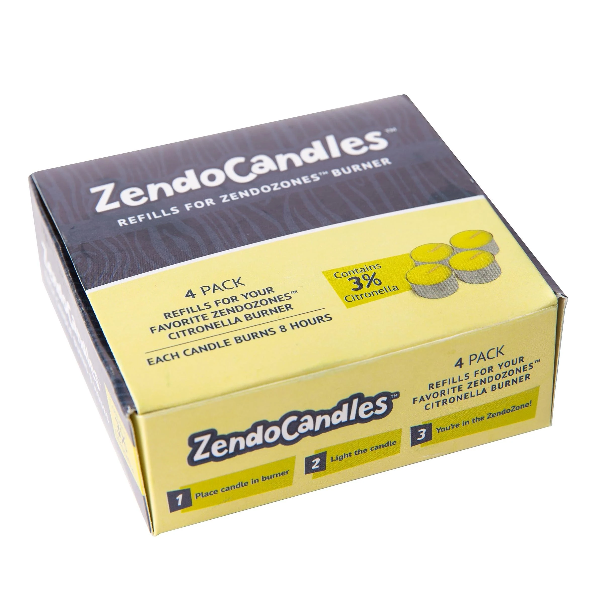 ZendoCandles® 3% Citronella Refill Candles, Pack of 4, Fits ZendoZones® Citronella Candle Burners, Burns for 8 Hours
