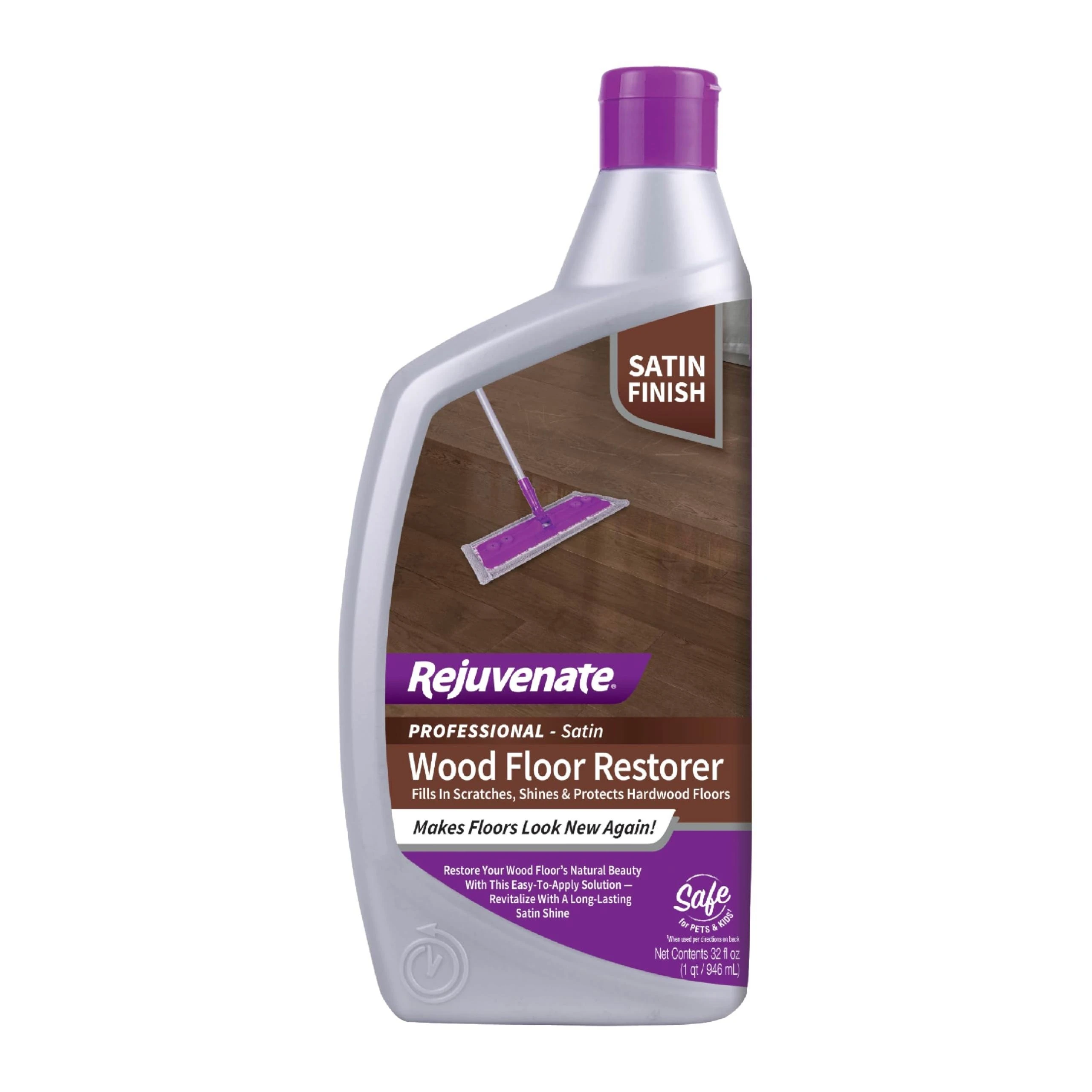 Rejuvenate Professional Wood Floor Restorer and Polish with Durable Finish Non-Toxic Easy Mop On Application Satin Finish 32oz