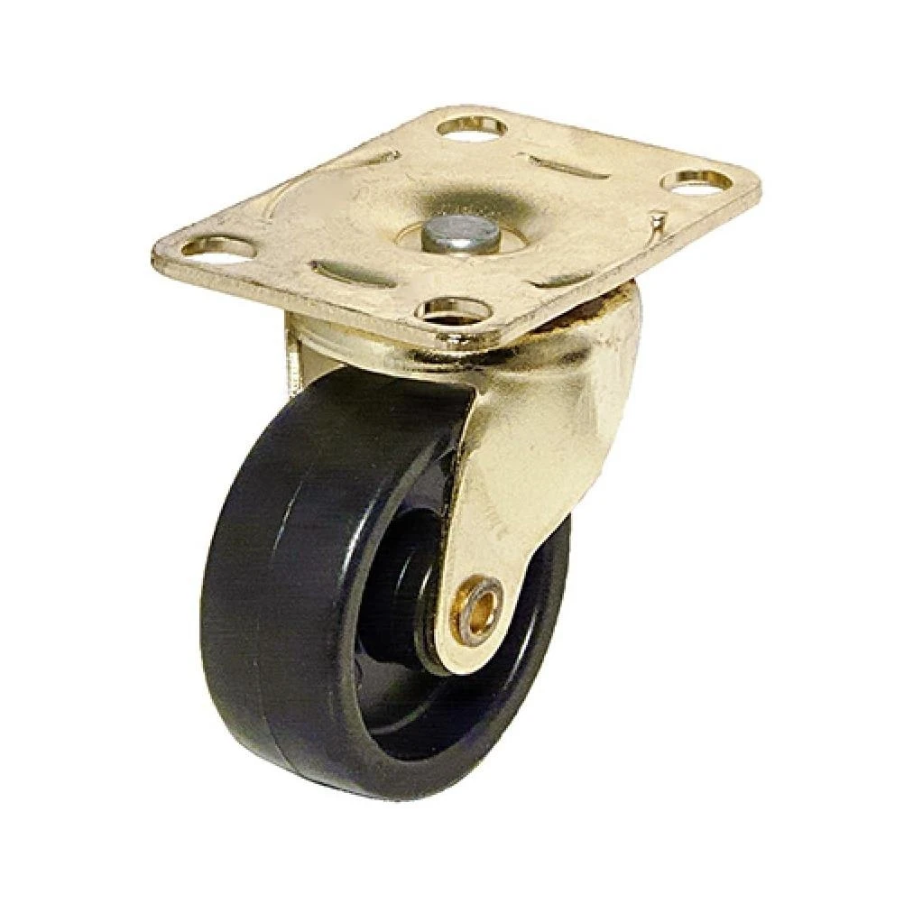 Wheel Caster, Black With Brass Finish Plate, 1-5/8-In., 2-Pk.