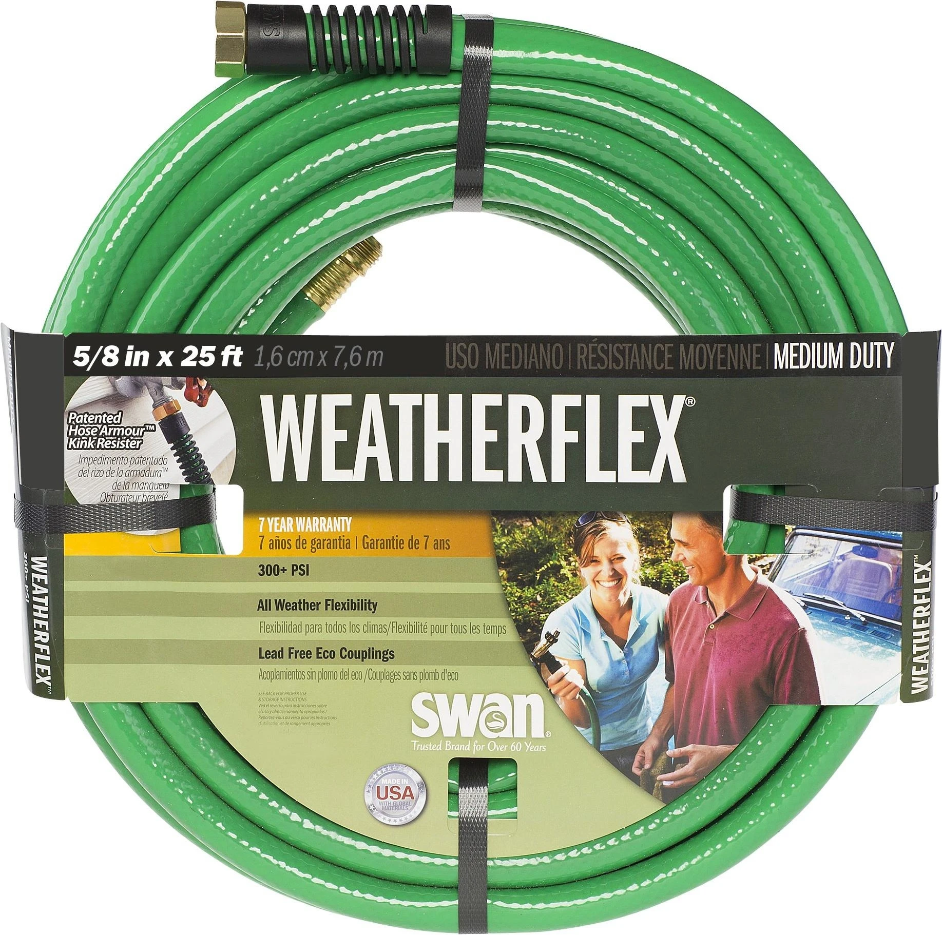 Swan Products SNWF58025 WEATHERFLEX Medium Duty All Temperature Use Garden Hose 25' x 5/8", Green