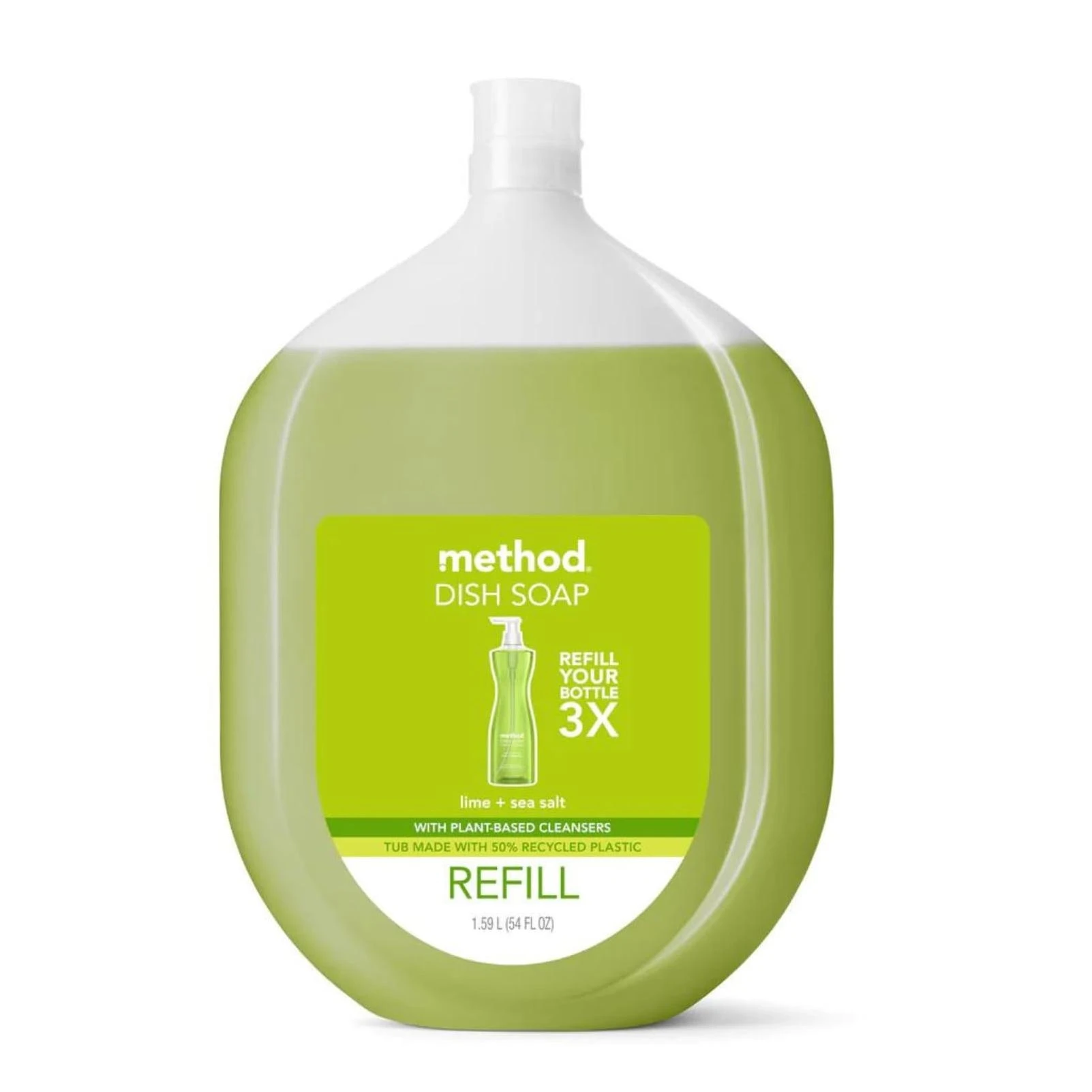 Method Gel Dish Soap Refill, Lime + Sea Salt Scent, Powerful Cleaning Formula, Large Refill Tub, Biodegradable Formula, Cuts Through Grease, 54 Fl Oz
