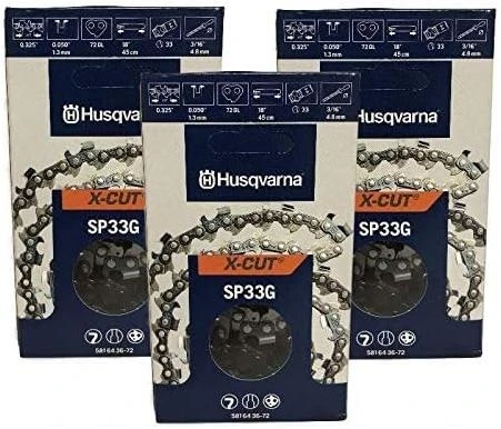 Husqvarna 581643672 SP33G X-Cut .325 .050 72 DL 3 Pack 18 Inch Semi-Chisel Chainsaw Chain