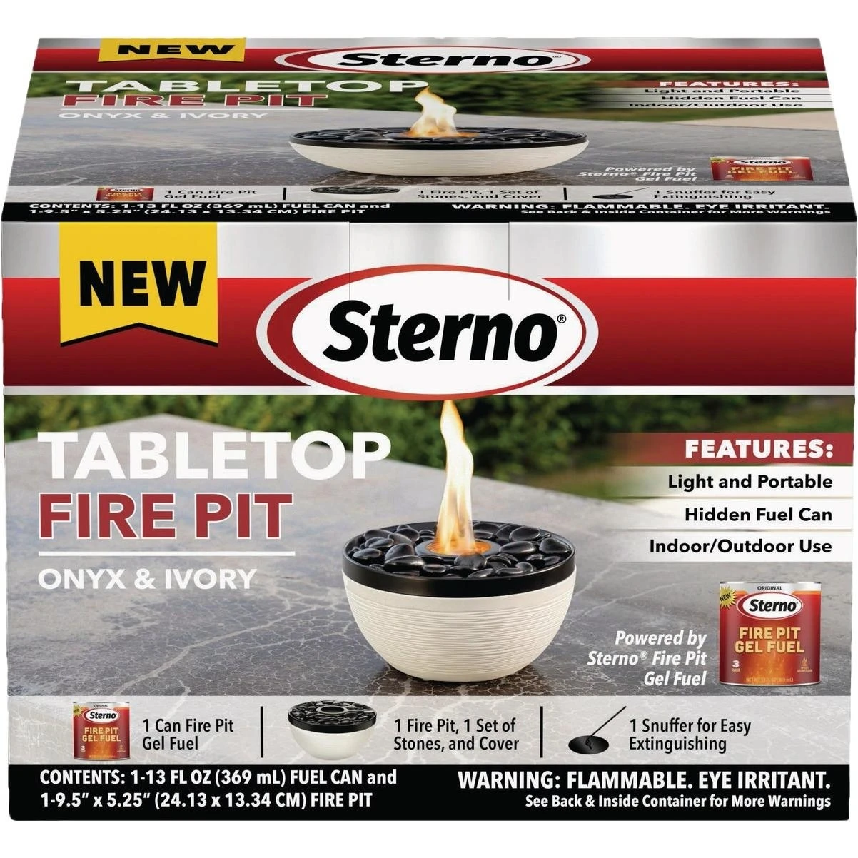 Sterno Medium Onyx and Ivory with Black Lid Tabletop Fire Pit ...