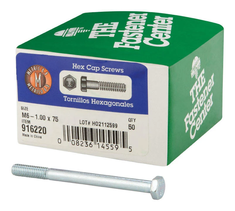 Hillman M6-1.00mm x 75mm Heat-Treated Steel Hex Head Cap Screw – 50 Pack