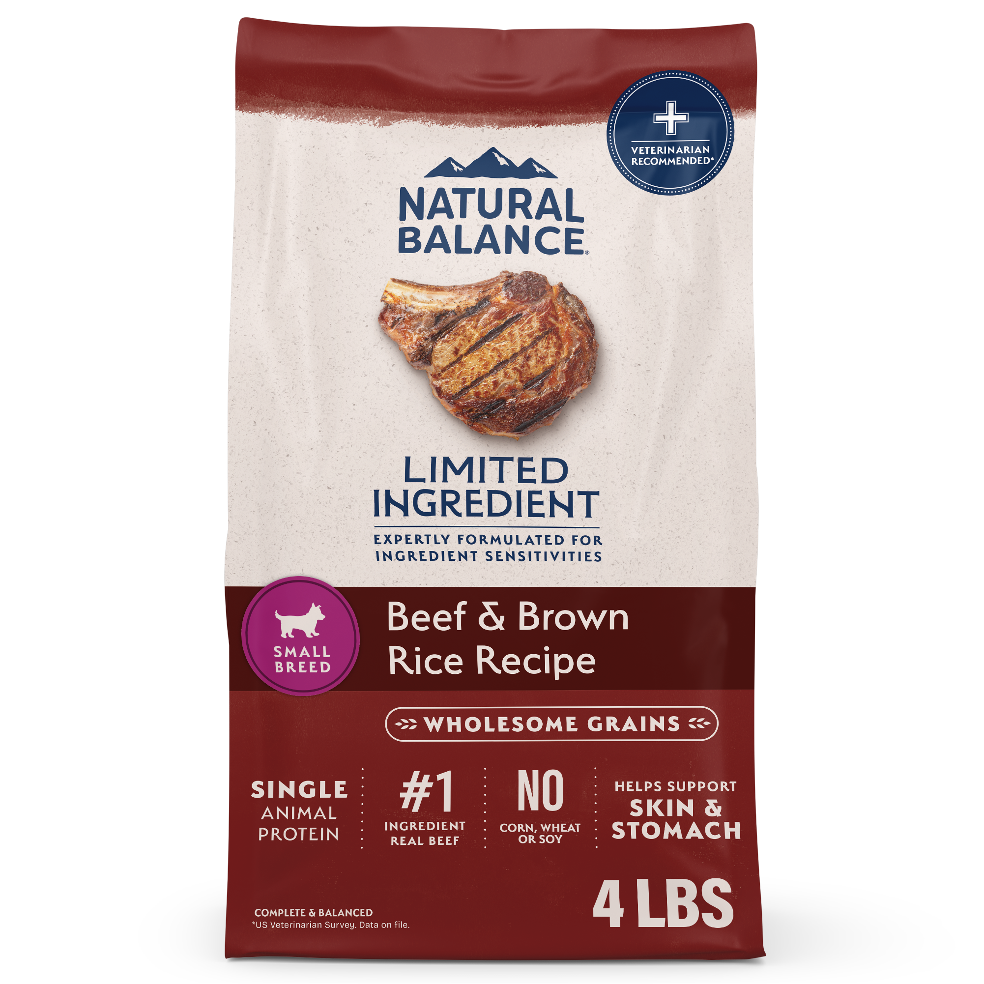 Natural Balance Limited Ingredient Dry Dog Food, Beef & Brown Rice Small Breed Recipe, 4 lbs.