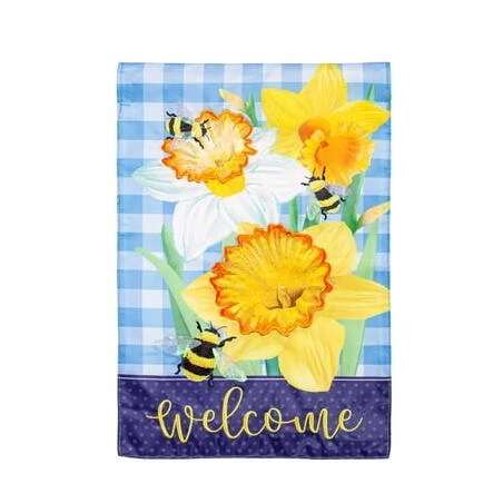 Evergreen Applique Garden Flag - Daffodils and Bees  12.5 x 18 inch Double Sided