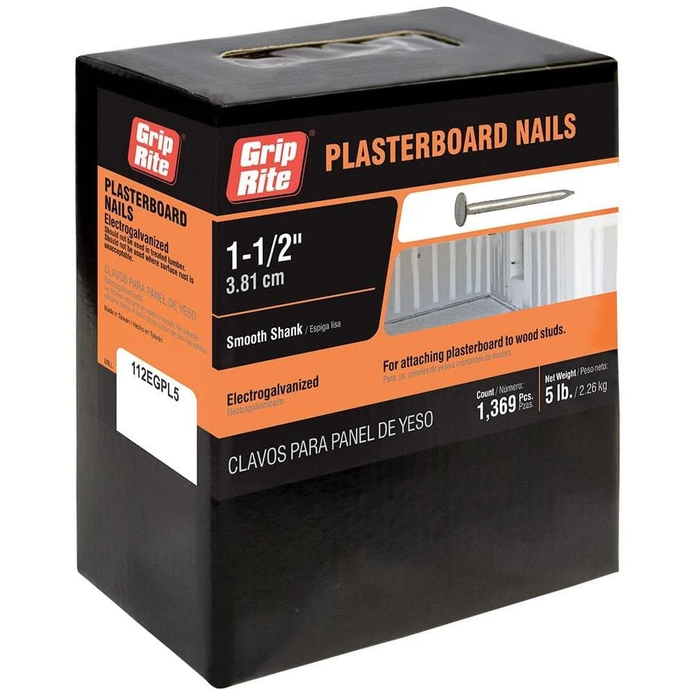 1-1/2 in. x 13-Gauge Electrogalvanized Smooth Shank Plasterboard Nails 5 lb. Box