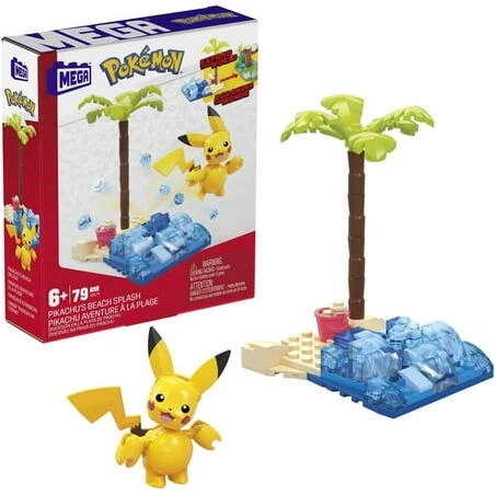 MEGA Pokemon Building Toy Kit Pikachu s Beach Splash (79 Pieces) for Kids