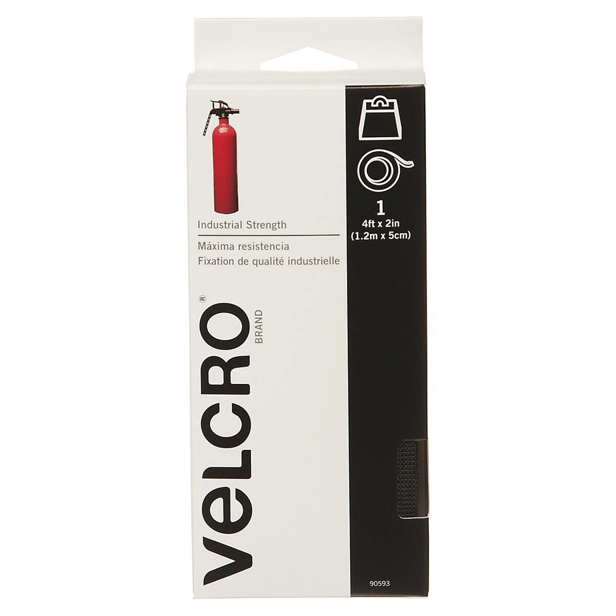 VELCRO Brand 90593 Hook and Loop Fastener, 2 in W, 4 ft L, Nylon, Black
