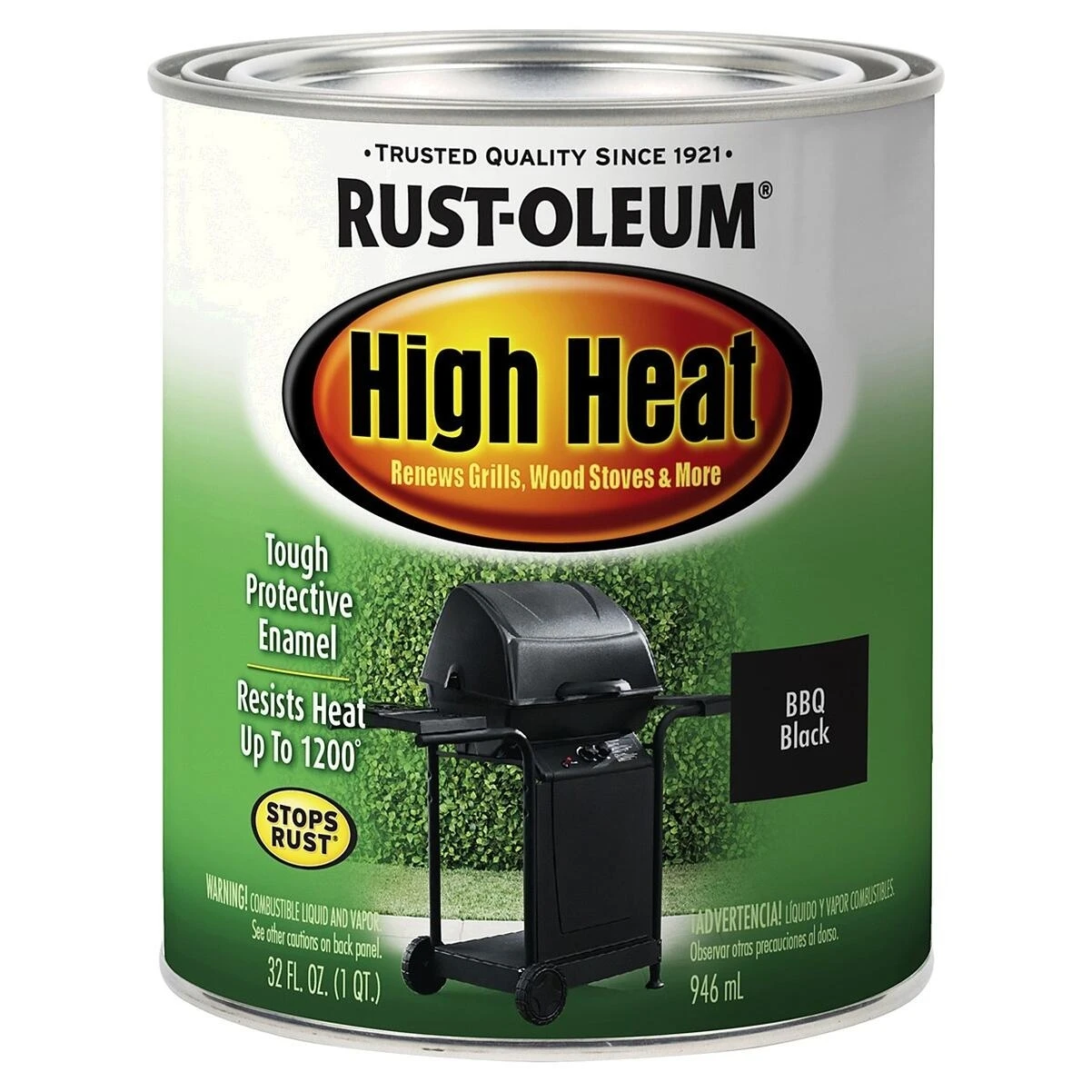 Rust-Oleum 7778502 High Heat Satin Black Enamel Paint, 1 Qt.