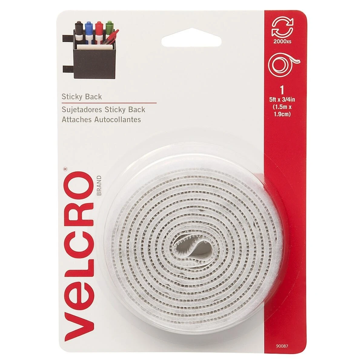 Sticky Back Fastening Tape, Whtie, 5 Ft. x 3/4 In.
