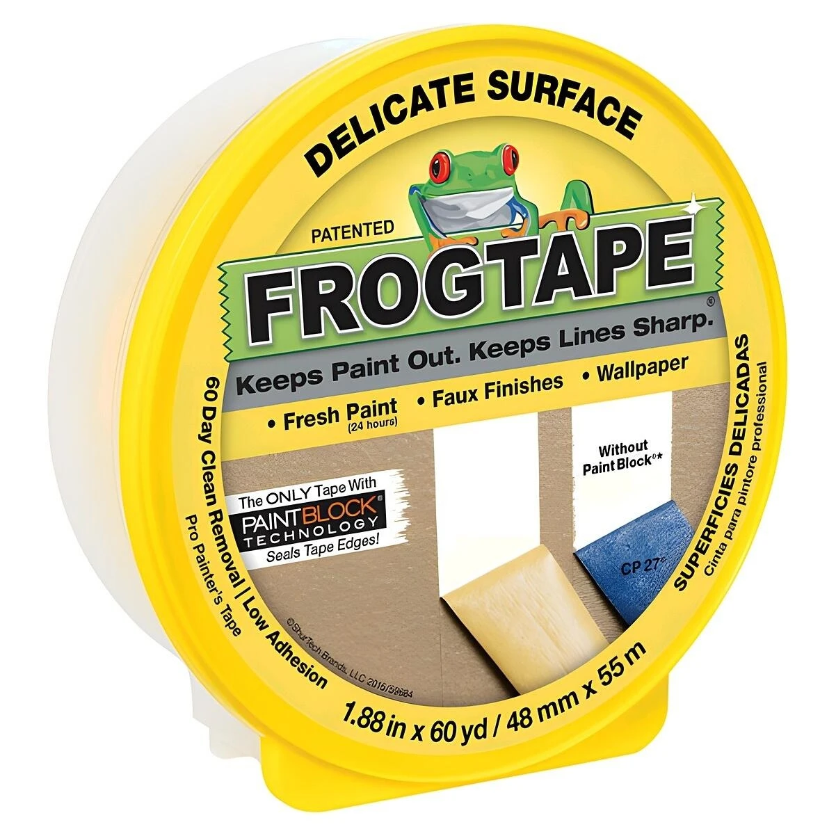 FrogTape 280222 Painting Tape, 60 yd L, 1.88 in W, 3.3 mil Thick, Paper Backing, Yellow FrogTape 280222 Painting Tape, 60 yd L, 1.88 in W, 3.3 mil Thick, Paper Backing, Yellow