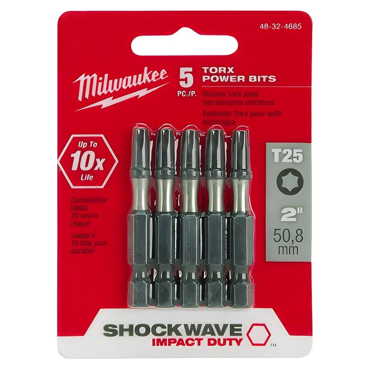 Milwaukee SHOCKWAVE 48-32-4685 Impact-Duty Power Bit, #25 Drive, Torx Drive, 1/4 in Shank, Hex Shank, 2 in L, Steel