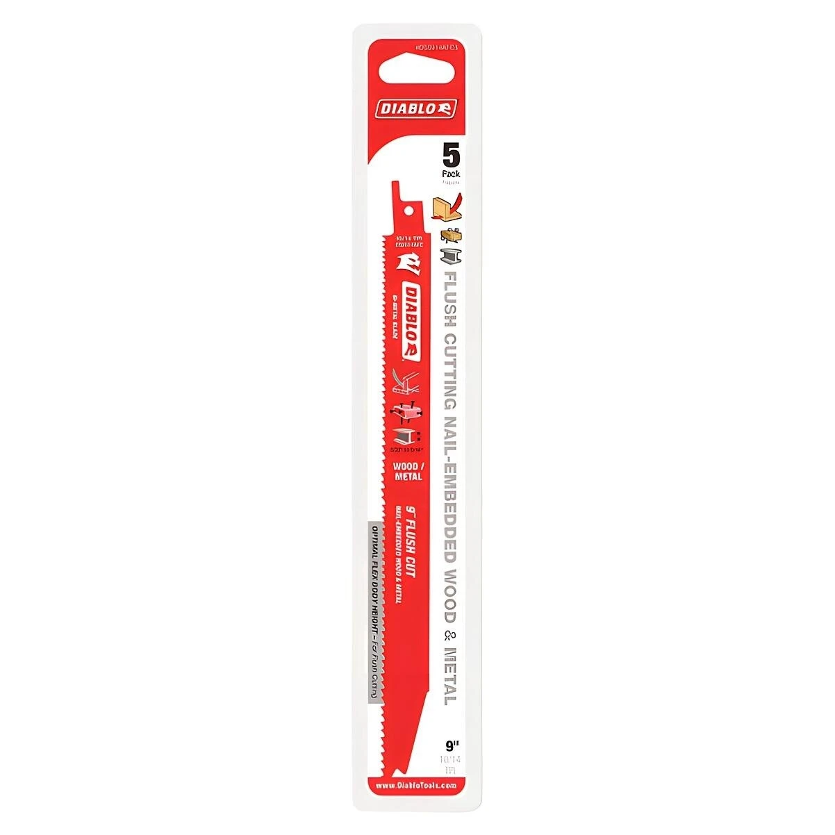 Diablo DS0914AFC5 Reciprocating Saw Blade, 9 in L, 10/14 TPI, Bi-Metal Cutting Edge
