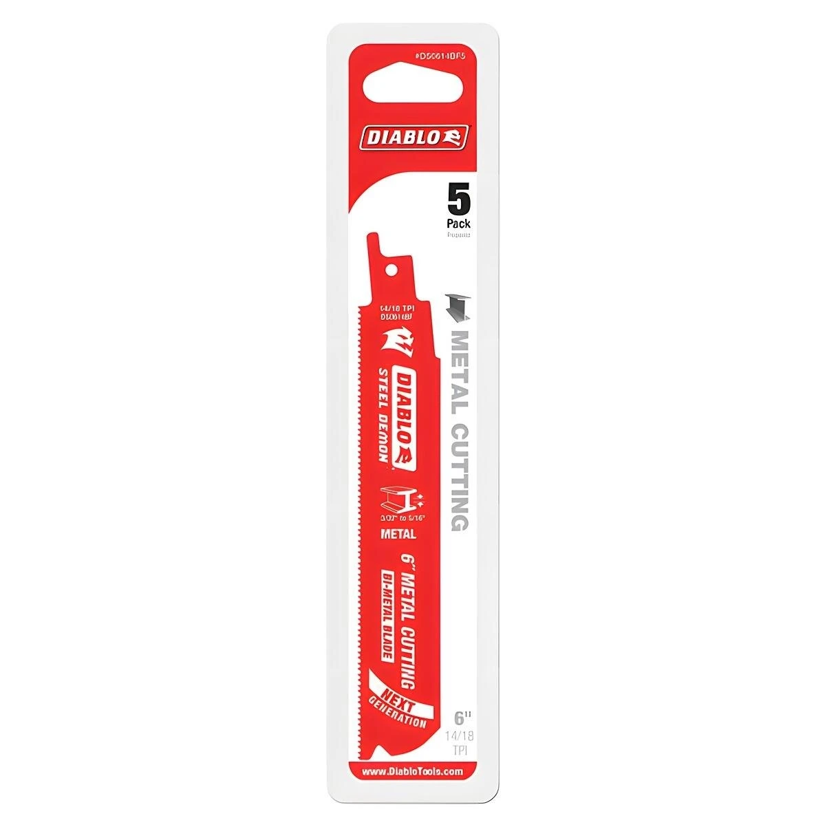 Diablo DS0614BF5 Reciprocating Saw Blade, 1 in W, 6 in L, 14/18 TPI, Bi-Metal Cutting Edge
