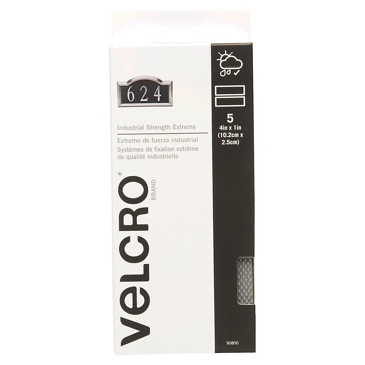 VELCRO Brand 90800 Hook and Loop Fastener, 1 in W, 4 in L, Nylon, Titanium, Rubber Adhesive