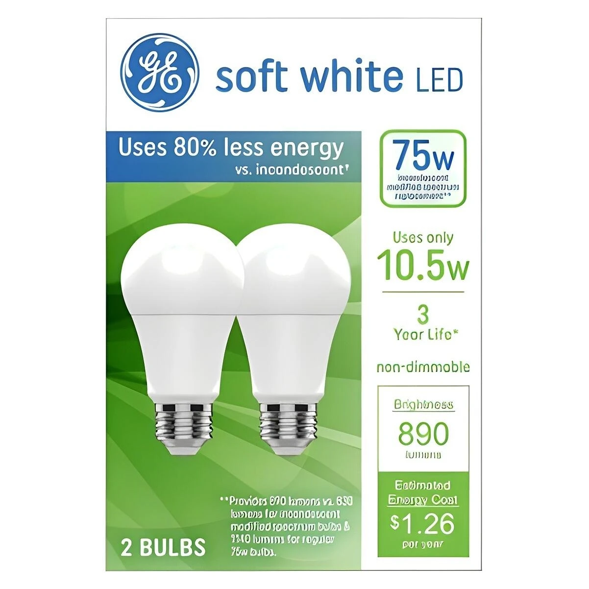 GE 93131321 LED Light Bulb, A19 Lamp, 75 W Equivalent, Medium Lamp Base, Non-Dimmable, Soft White/Warm White