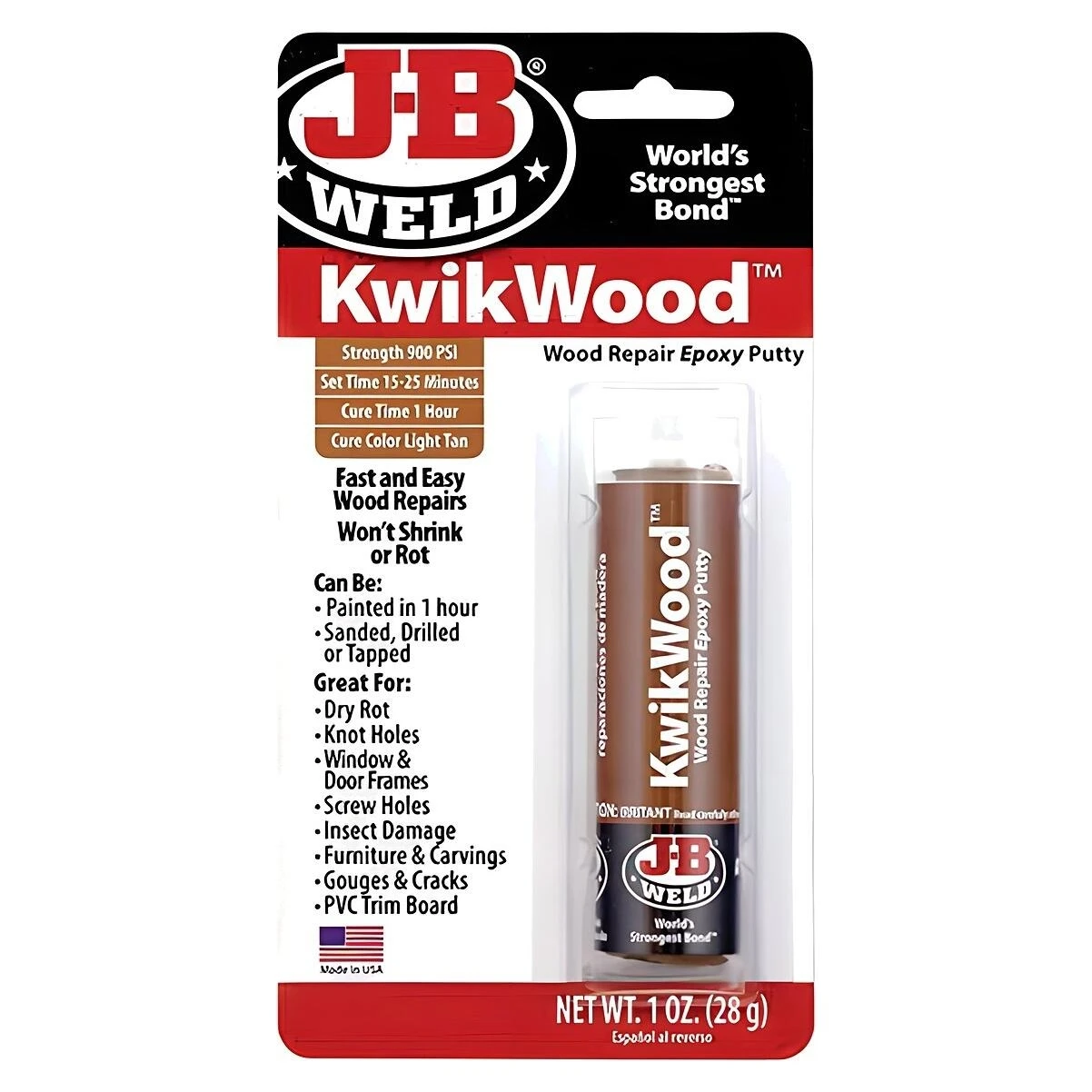 J-B Weld 8257 KwikWood Hand-Mixable Epoxy Putty, Light Tan, 1 Oz.
