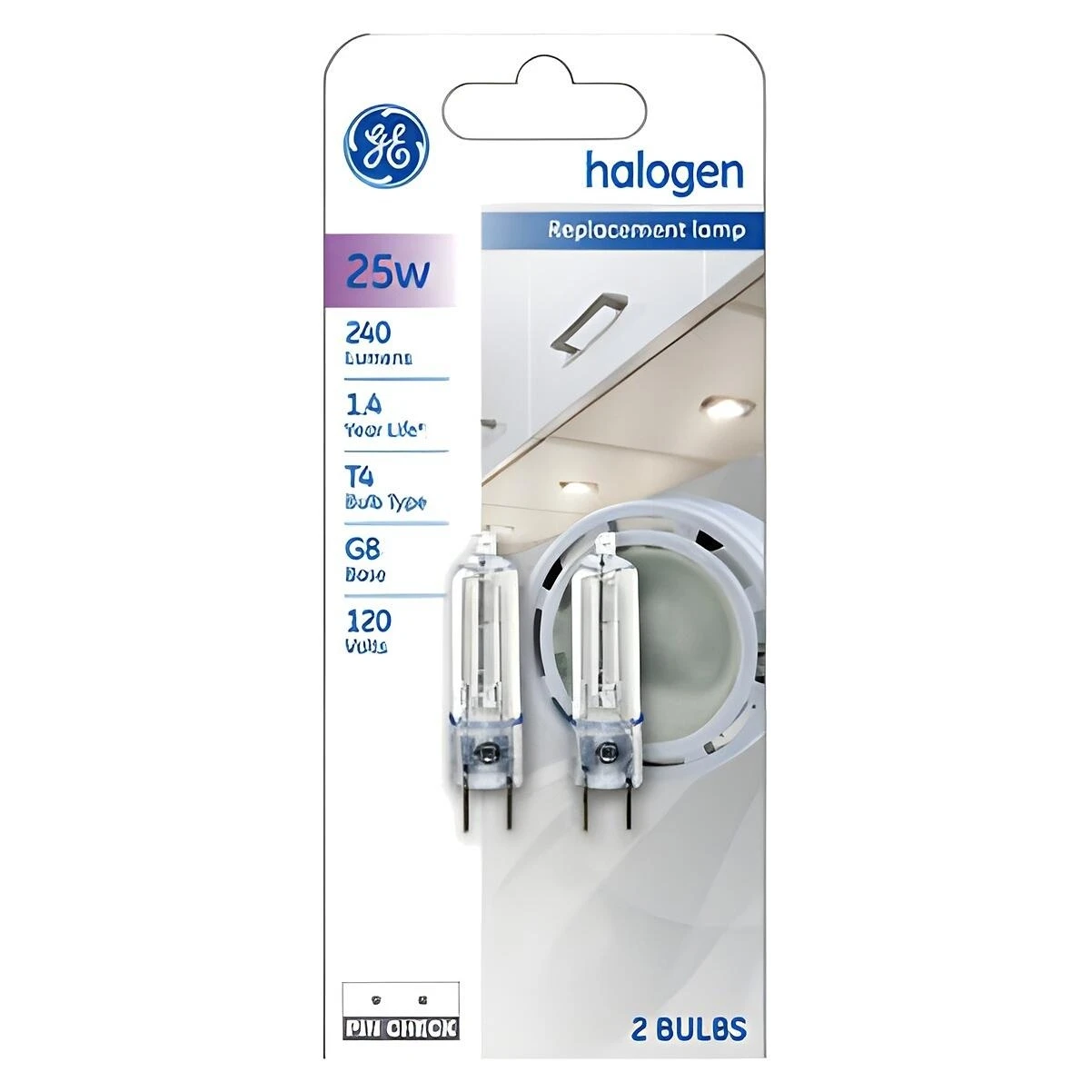 GE 84886 Halogen Bulb, 25 W, G8 Bi-Pin Lamp Base, T4 Lamp, 1500 hr Average Life