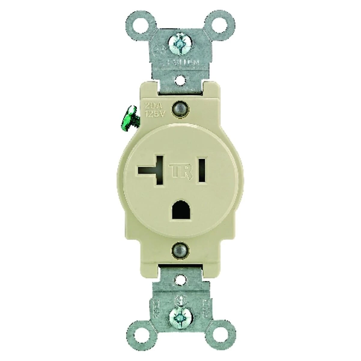 Leviton R51-T5020-0IS Single Receptacle, 2 -Pole, 125 V, 20 A, Back and Side Wiring, NEMA: NEMA 5-20R, Ivory