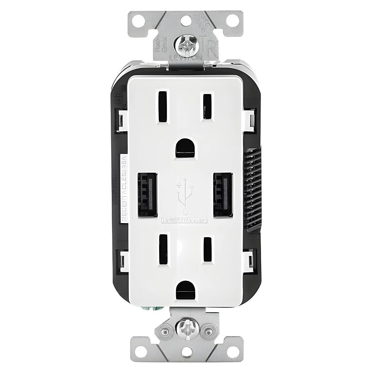 15 Amp Decora Combination Tamper Resistant Duplex Outlet and USB Outlet, White