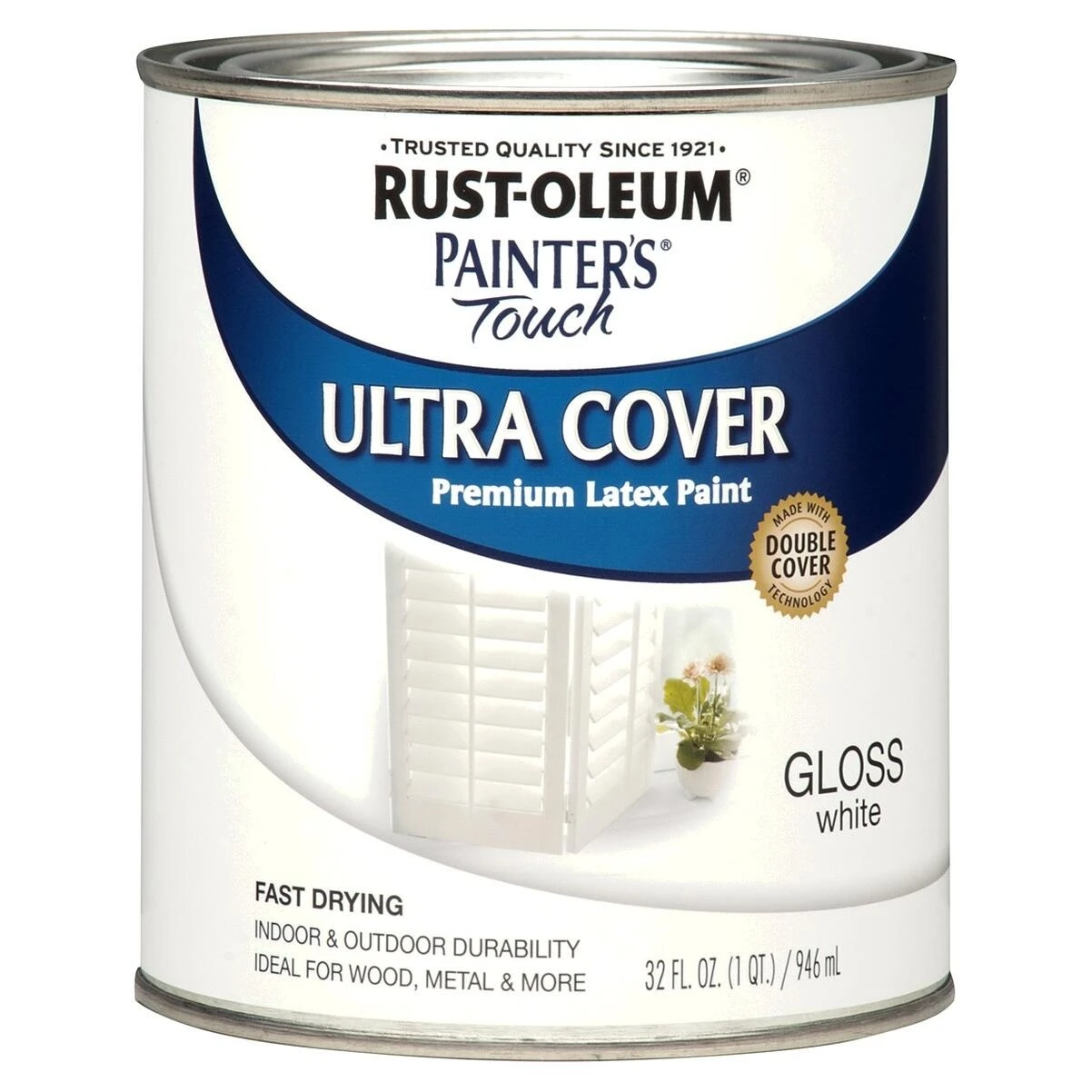 Rust-Oleum 1992502 Painter's Touch Gloss Latex Paint, White, 1-Qt.