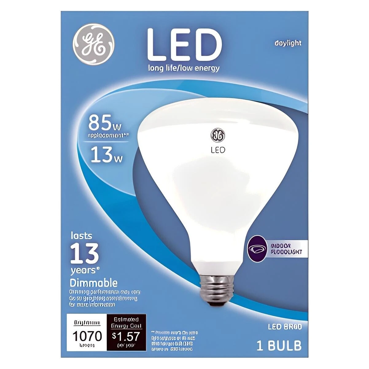GE 35316 LED Floodlight Bulb, BR40, Daylight, 13 Watt, 1,070 Lumens GE 35316 LED Floodlight Bulb, BR40, Daylight, 13 Watt, 1,070 Lumens