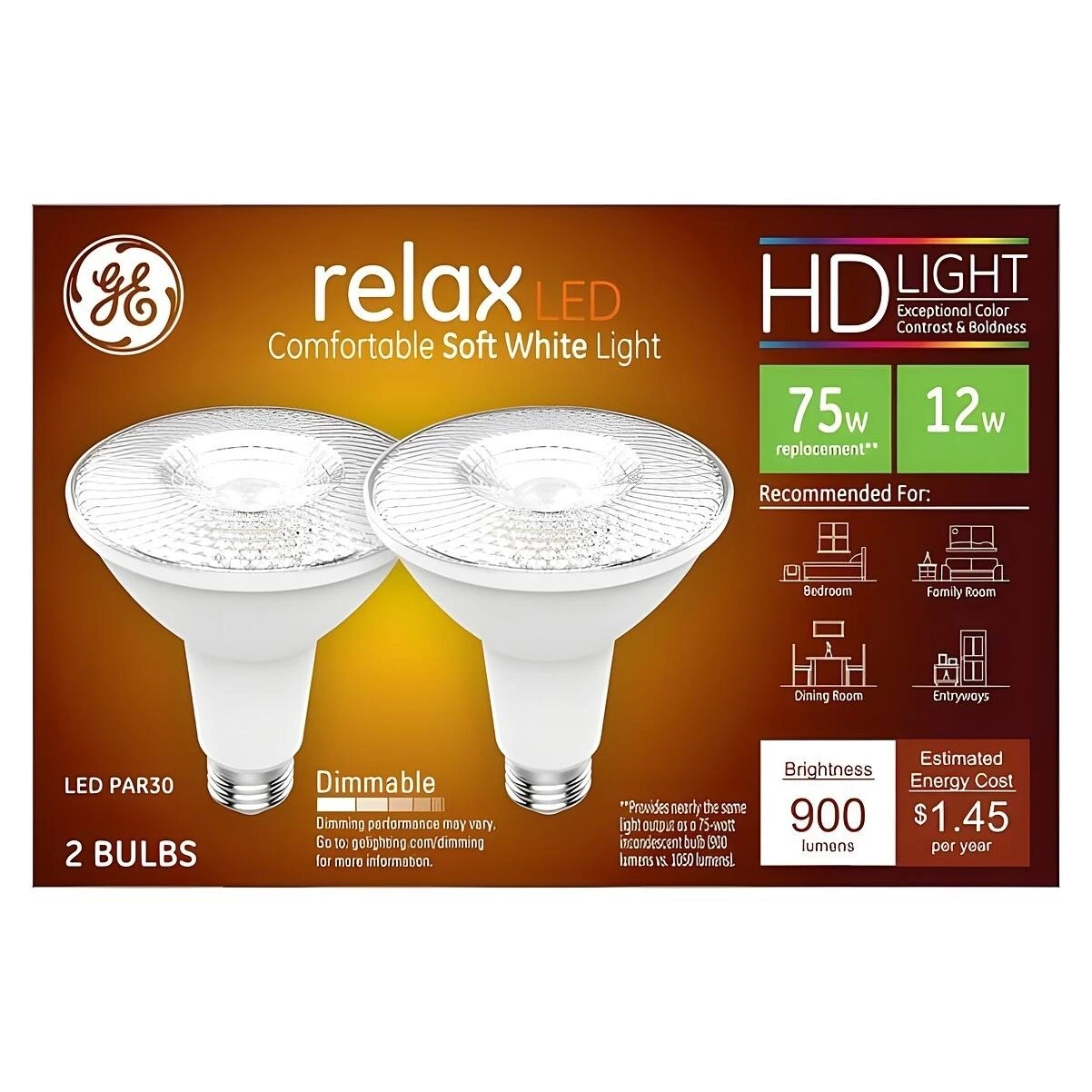 GE Industrial Solutions 43096 LED Bulb, Flood/Spotlight, PAR30L Lamp, E26 Lamp Base, Dimmable, Clear, Soft White Light