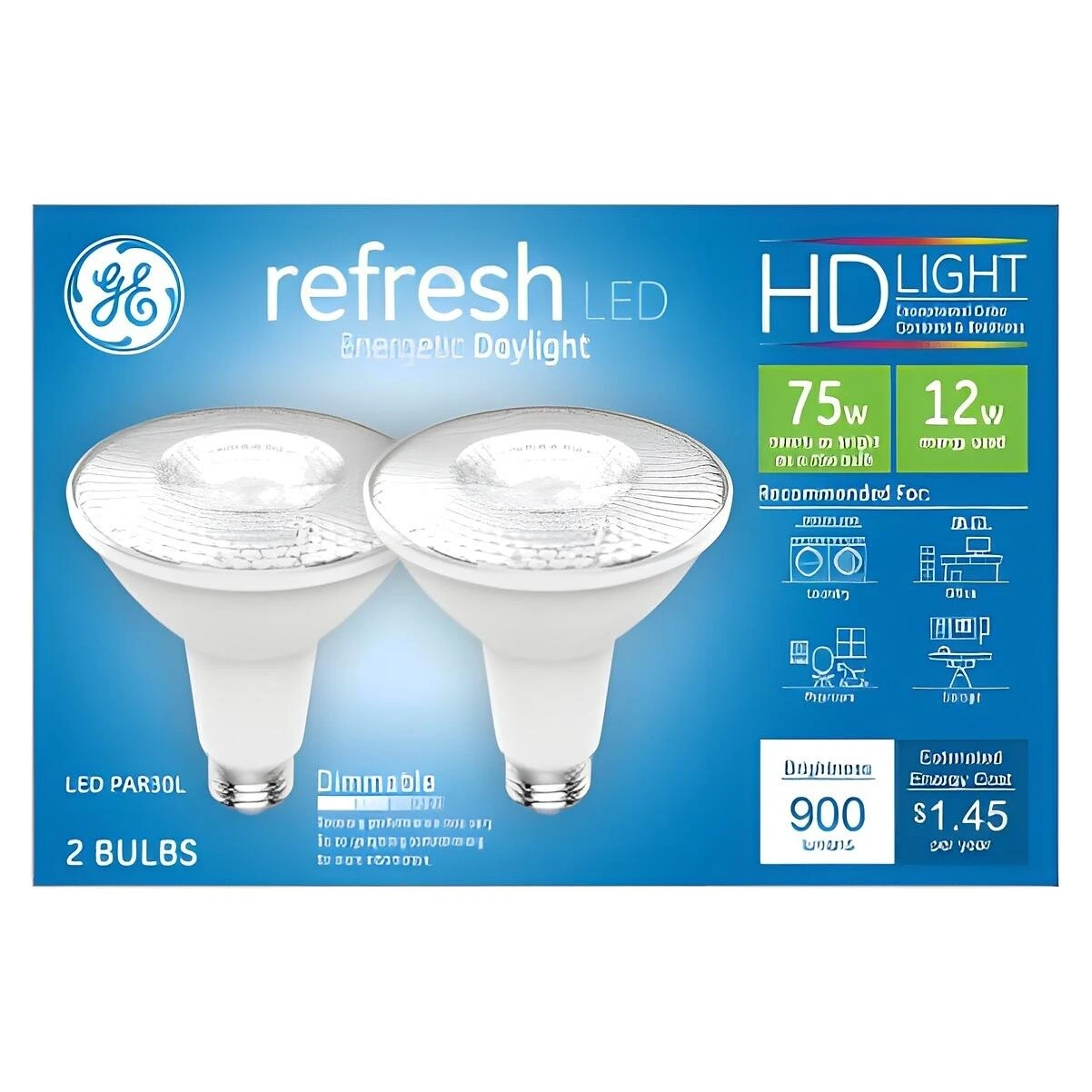 GE Industrial Solutions 43098 LED Bulb, Flood/Spotlight, 900 Lumens, 12 W, PAR30L Lamp, 75 W Equivalent, E26 Lamp Base