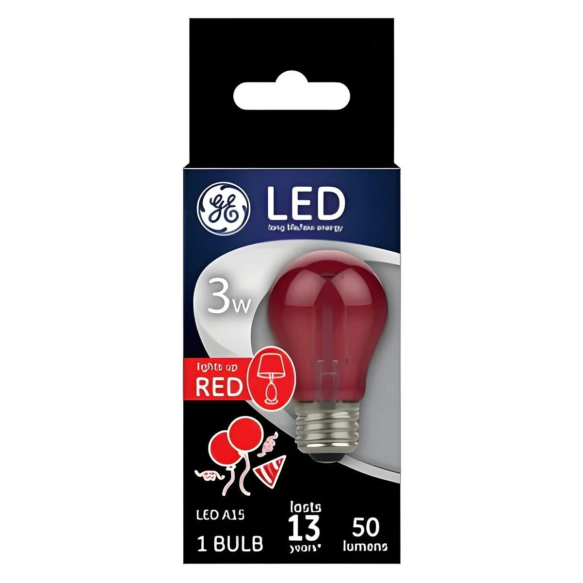 GE 93116635 LED Party Light Bulb, A15, Red, 100 Lumens, 3 Watt GE 93116635 LED Party Light Bulb, A15, Red, 100 Lumens, 3 Watt