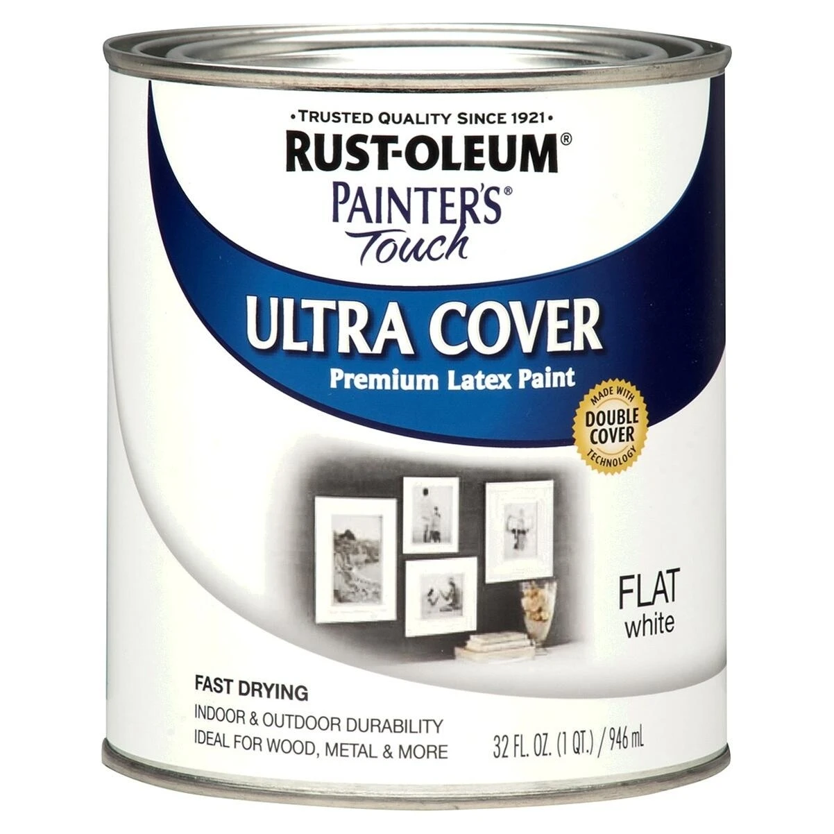 Rust-Oleum 1990502 Painter's Touch Ultra Cover Latex Paint, Flat White, 1-Qt.