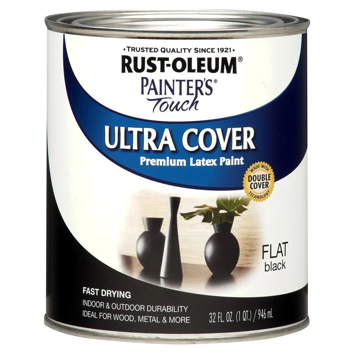 Rust-Oleum 1976502 Painter's Touch Latex Paint, Flat Black, 1 Qt.