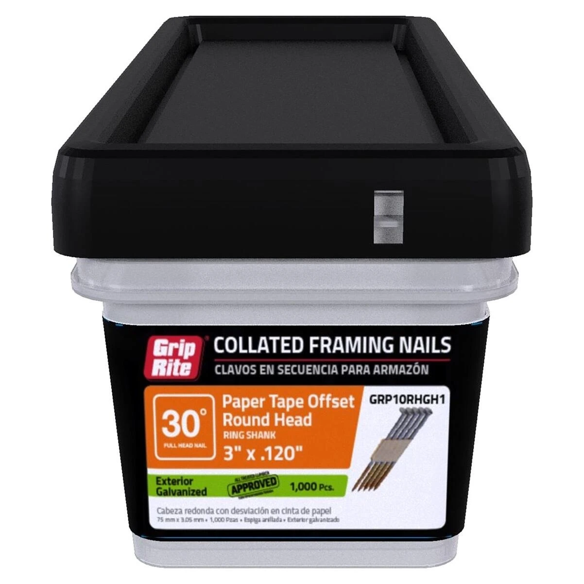 Grip-Rite 30 deg. 11 Ga. Ring Shank Angled Strip Framing Nails 3 in. L x 0.12 in. Dia. 1000 coun