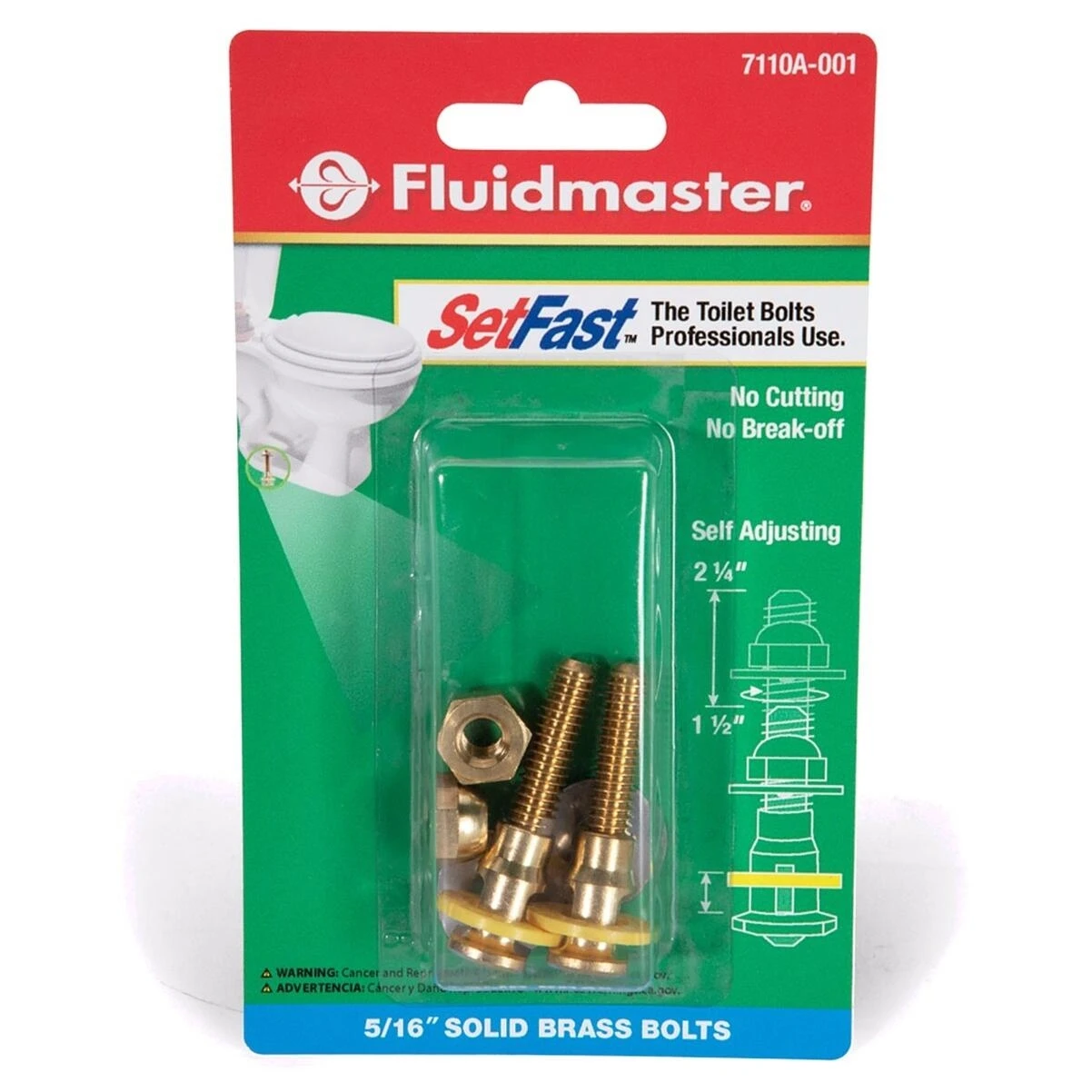 Fluidmaster SETFAST Series 7110A-001-P10 Toilet Bolt Set, 2-Piece, Brass