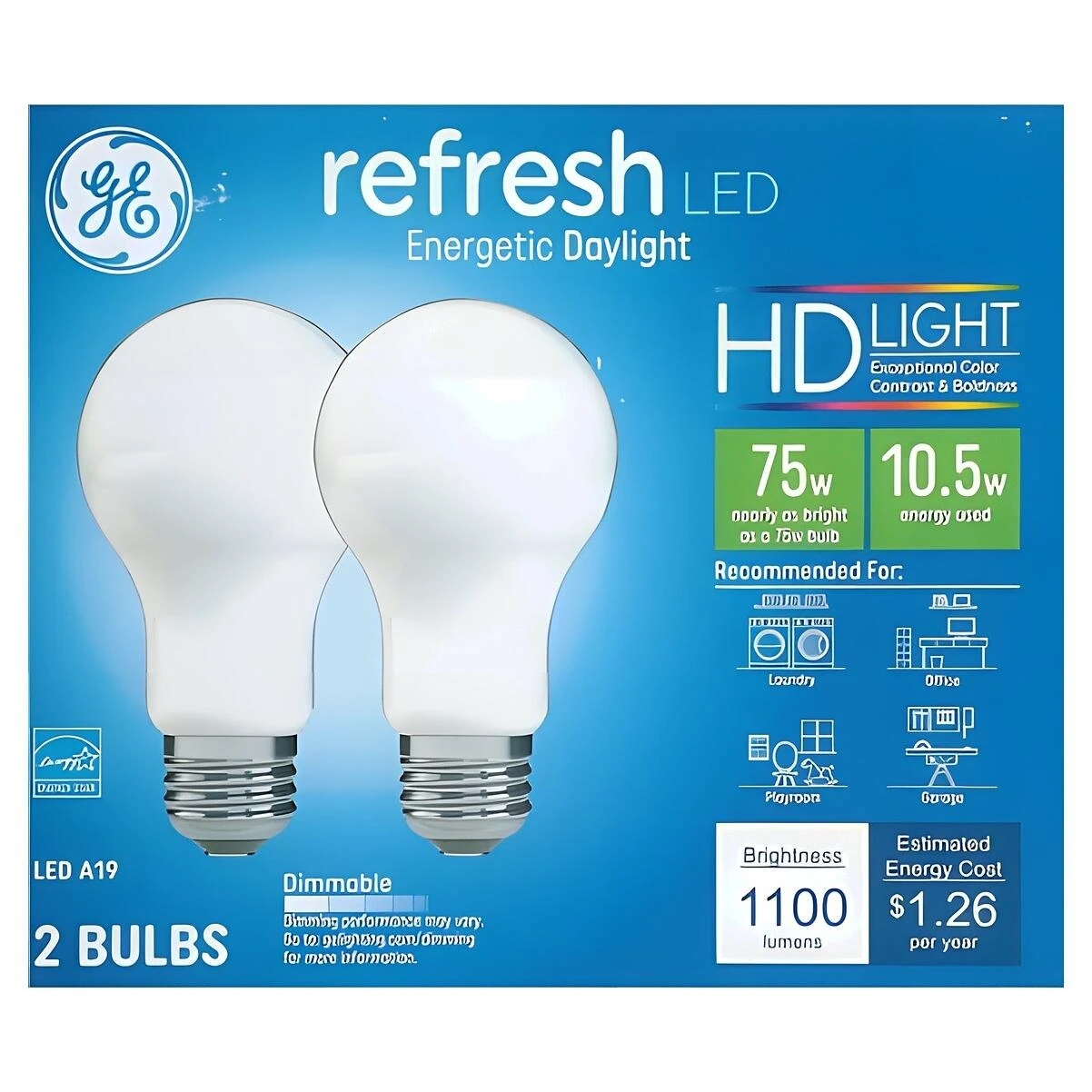 GE 93129422 LED Bulb, A19 Lamp, 75 W Equivalent, Medium Lamp Base, Dimmable, Frosted, Daylight Light, 5000 K Color Temp GE 93129422 LED Bulb, A19 Lamp, 75 W Equivalent, Medium Lamp Base, Dimmable, Frosted, Daylight Light, 5000 K Color Temp