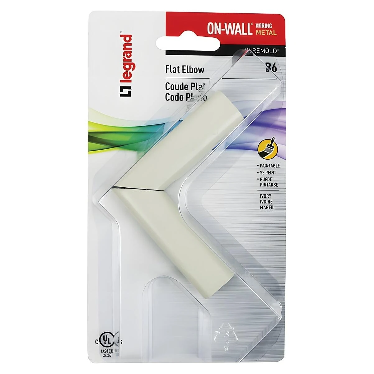 Wiremold B-6 Raceway Elbow, Flat, Metal, Ivory