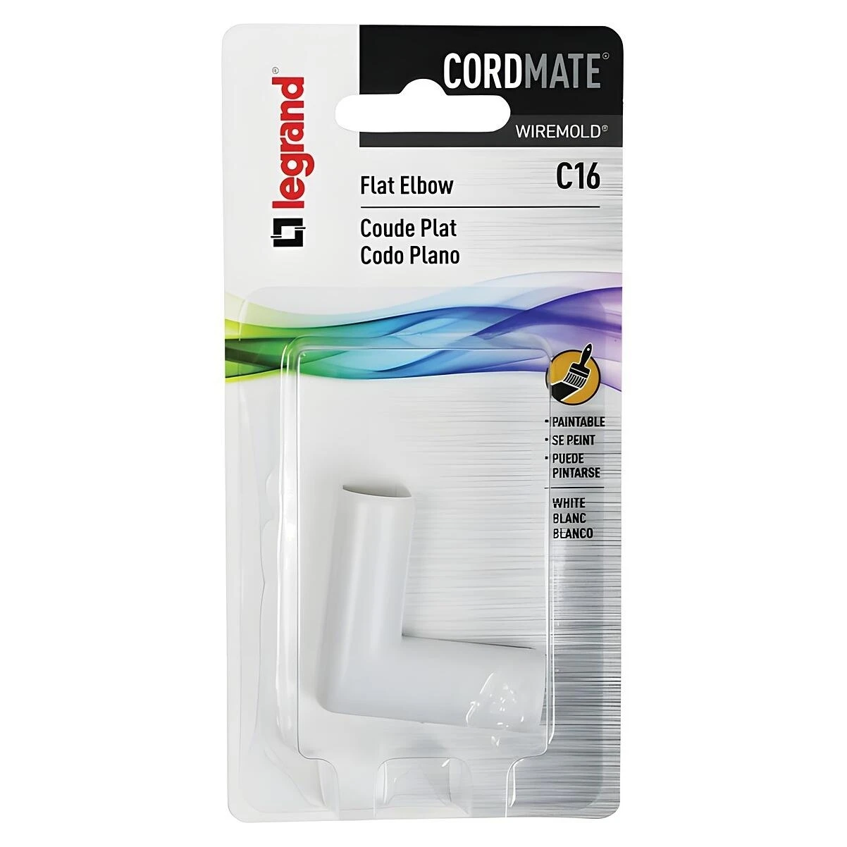 Wiremold C16 Wireway Elbow, Flat, PVC, White