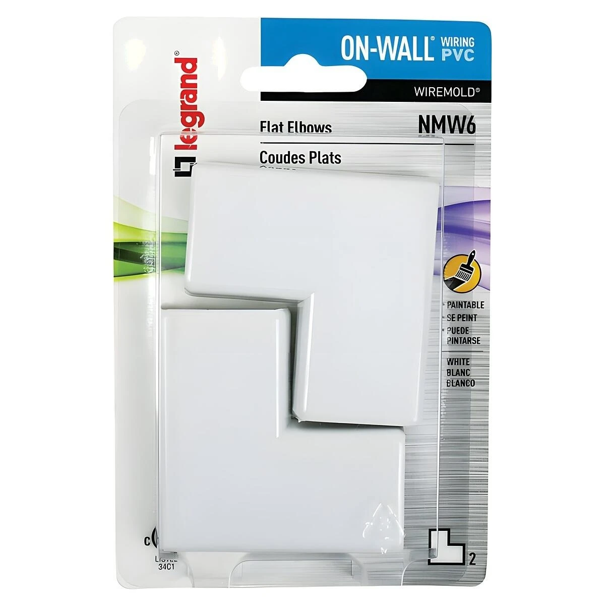 Wiremold NMW6 Raceway Flat Elbow, Plastic, White