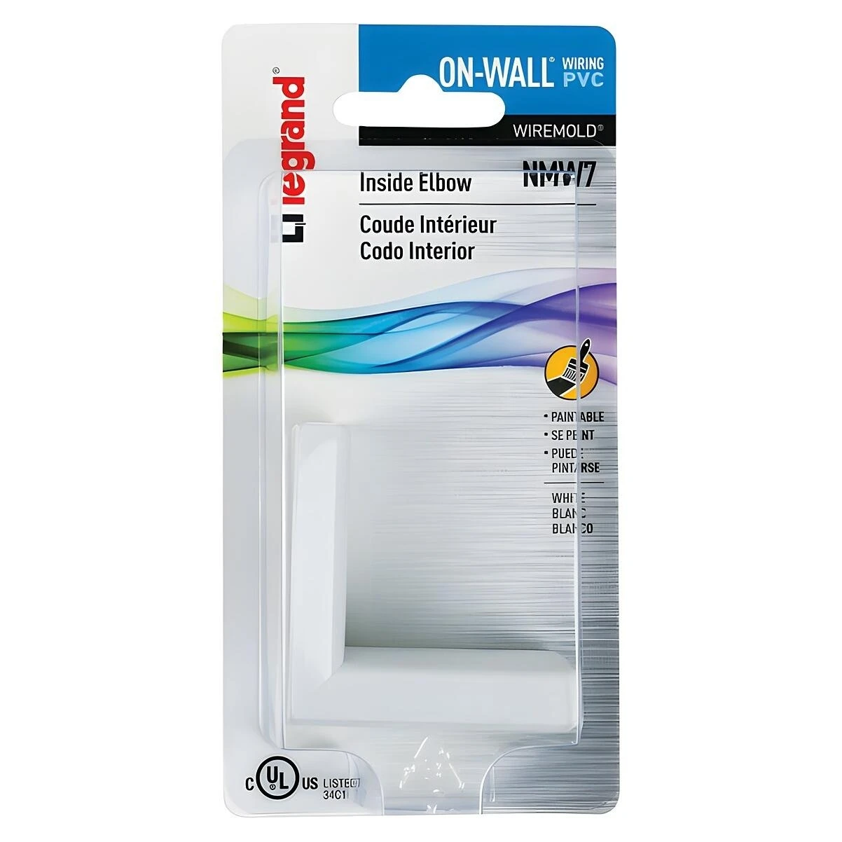 Wiremold NMW7 Wireway Inside Elbow, Non-Metallic, Plastic, White
