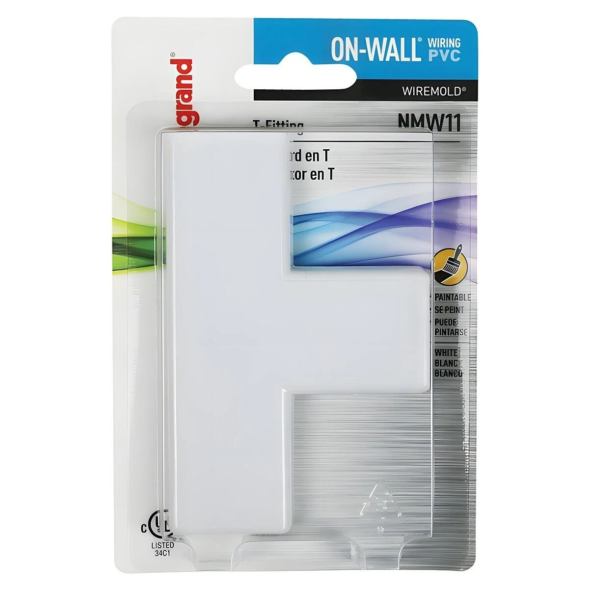 Wiremold NMW11 Raceway T-Fitting, Non-Metallic, Plastic, White