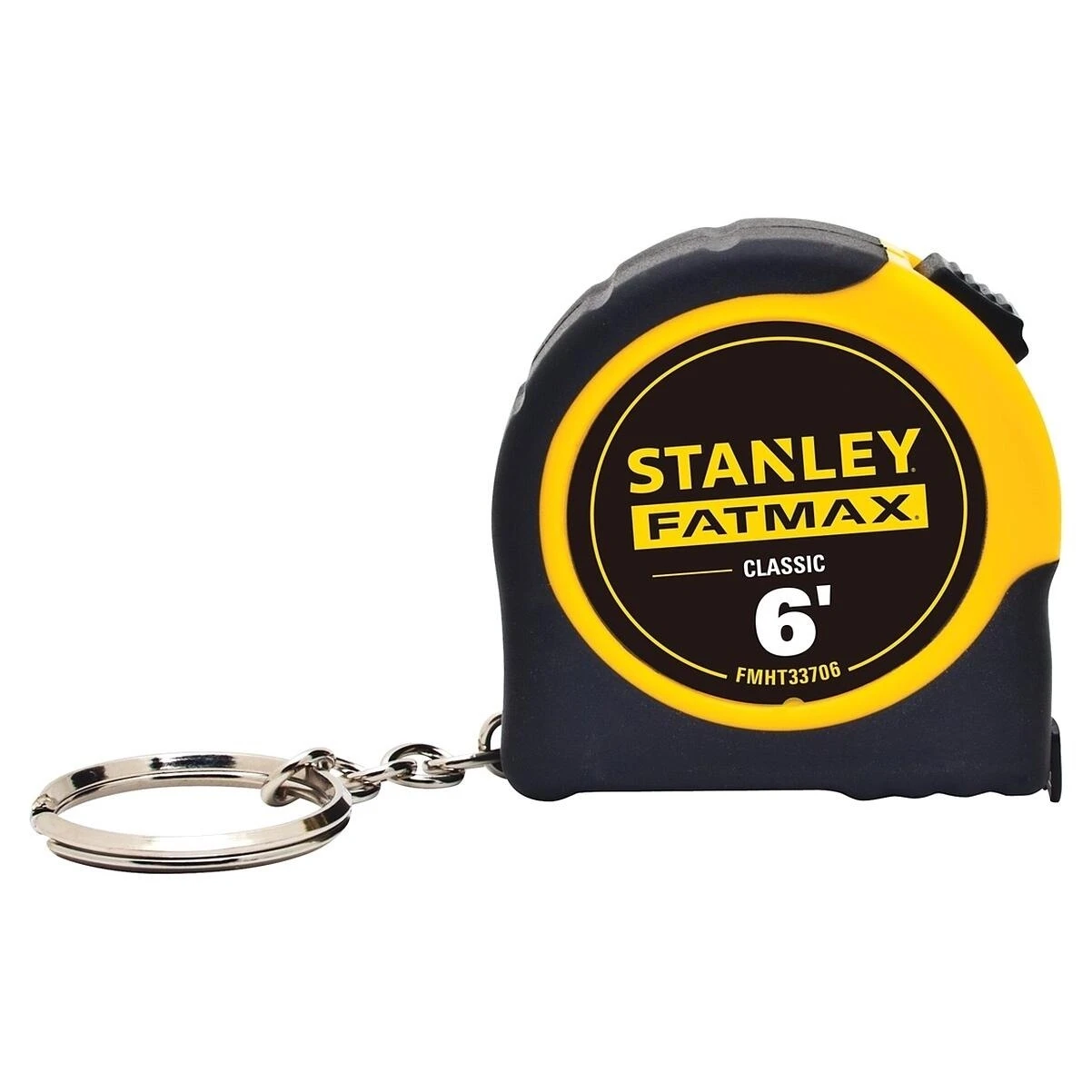 STANLEY FMHT33706M Keychain Tape Measure, 6 ft L Blade, 1/2 in W Blade, Steel Blade, ABS Case, Black/Yellow Case