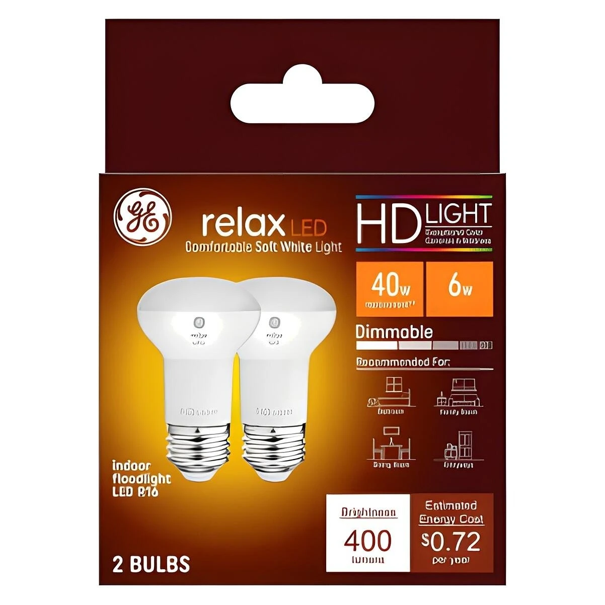 GE 46961 LED Bulb, R16 Lamp, 40 W Equivalent, Medium Lamp Base, Dimmable, Warm White, 2700 K Color Temp