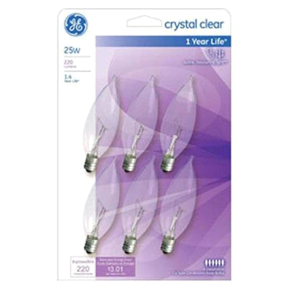 GE 75223 Decorative Light Bulb, 25 W, CA10 Lamp, Candelabra Lamp Base, 220 Lumens, 2500 K Color Temp GE 75223 Decorative Light Bulb, 25 W, CA10 Lamp, Candelabra Lamp Base, 220 Lumens, 2500 K Color Temp