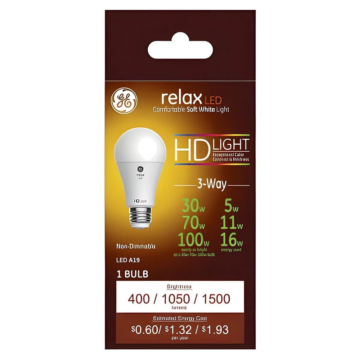 GE 3-Way Relax LED Light Bulb, Soft White, A19, 5/11/16 Watt