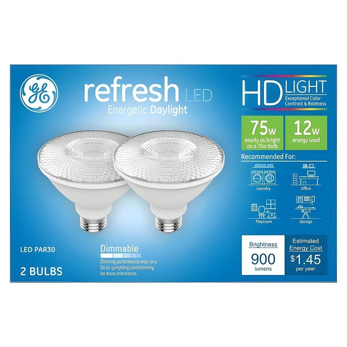GE Industrial Solutions 43095 LED Bulb, Flood/Spotlight, PAR30 Lamp, E26 Lamp Base, Dimmable, Clear, Daylight Light