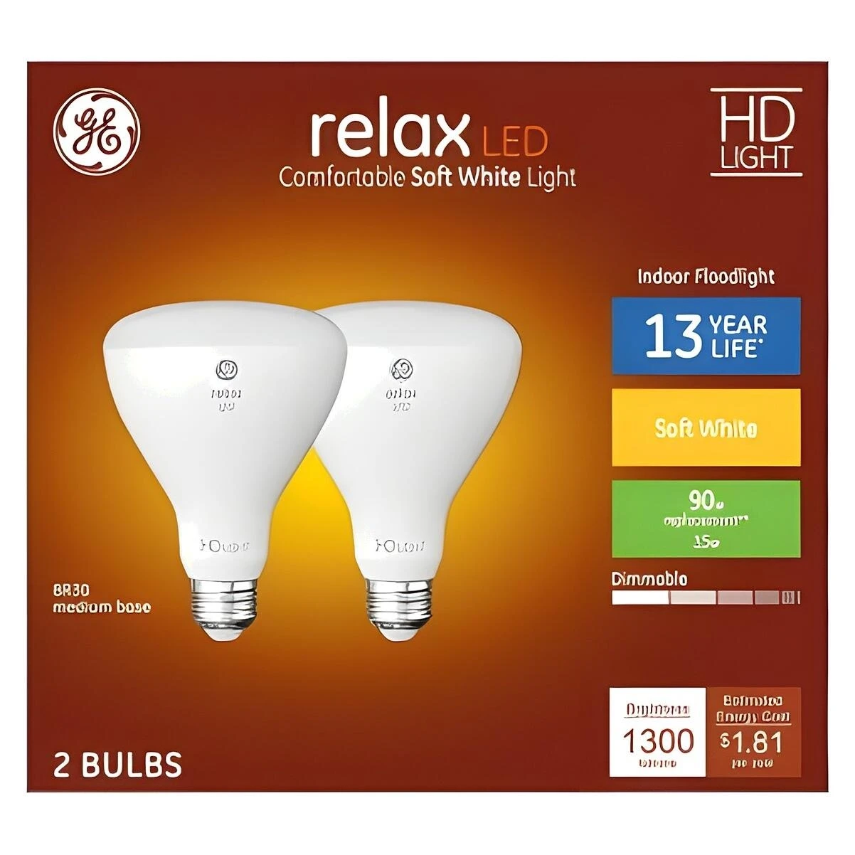 GE 93129076 Reflector LED Bulb, BR30 Lamp, 90 W Equivalent, E26/24 Medium Lamp Base, Dimmable, Soft White Light GE 93129076 Reflector LED Bulb, BR30 Lamp, 90 W Equivalent, E26/24 Medium Lamp Base, Dimmable, Soft White Light