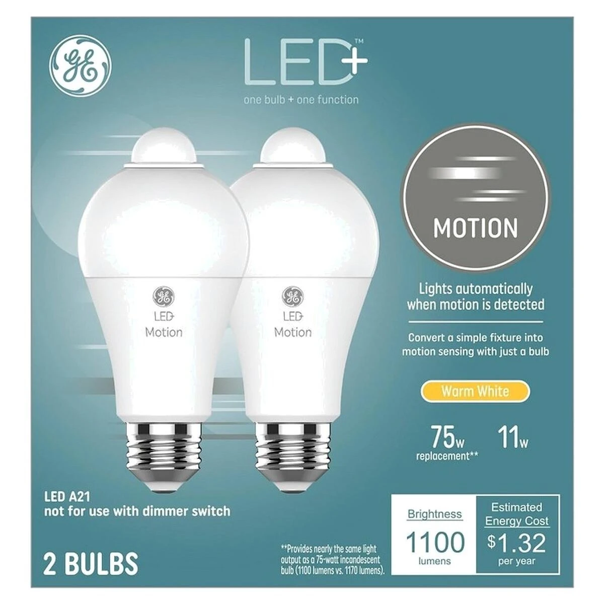 GE 93129313 LED Light Bulb, General-Purpose, A21 Lamp, 75 W Equivalent, E26 Medium Lamp Base, White, Warm White Light