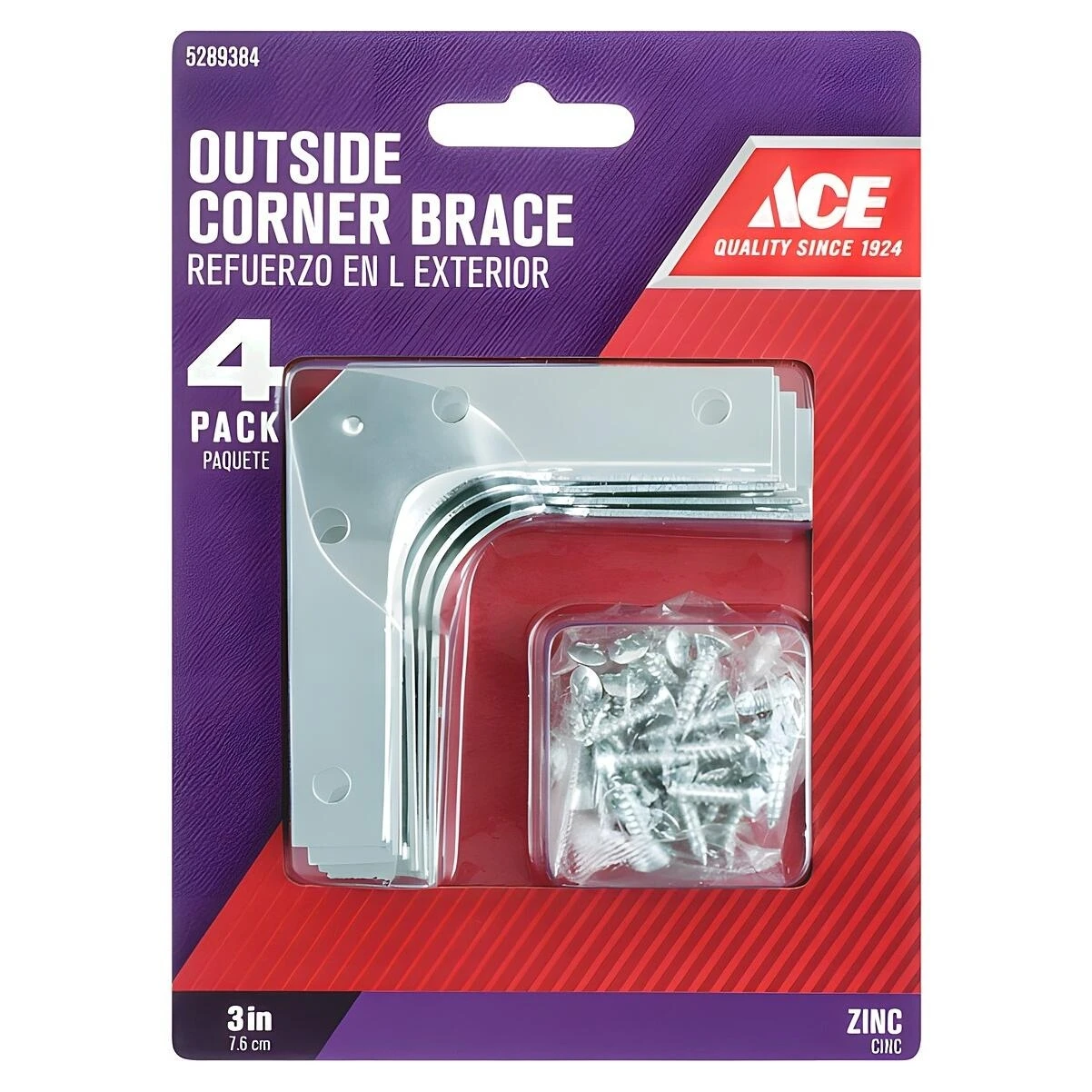 Ace 01-3404-125 Zinc Outside Corner Brace, 3 In. H x 4.75 In. W